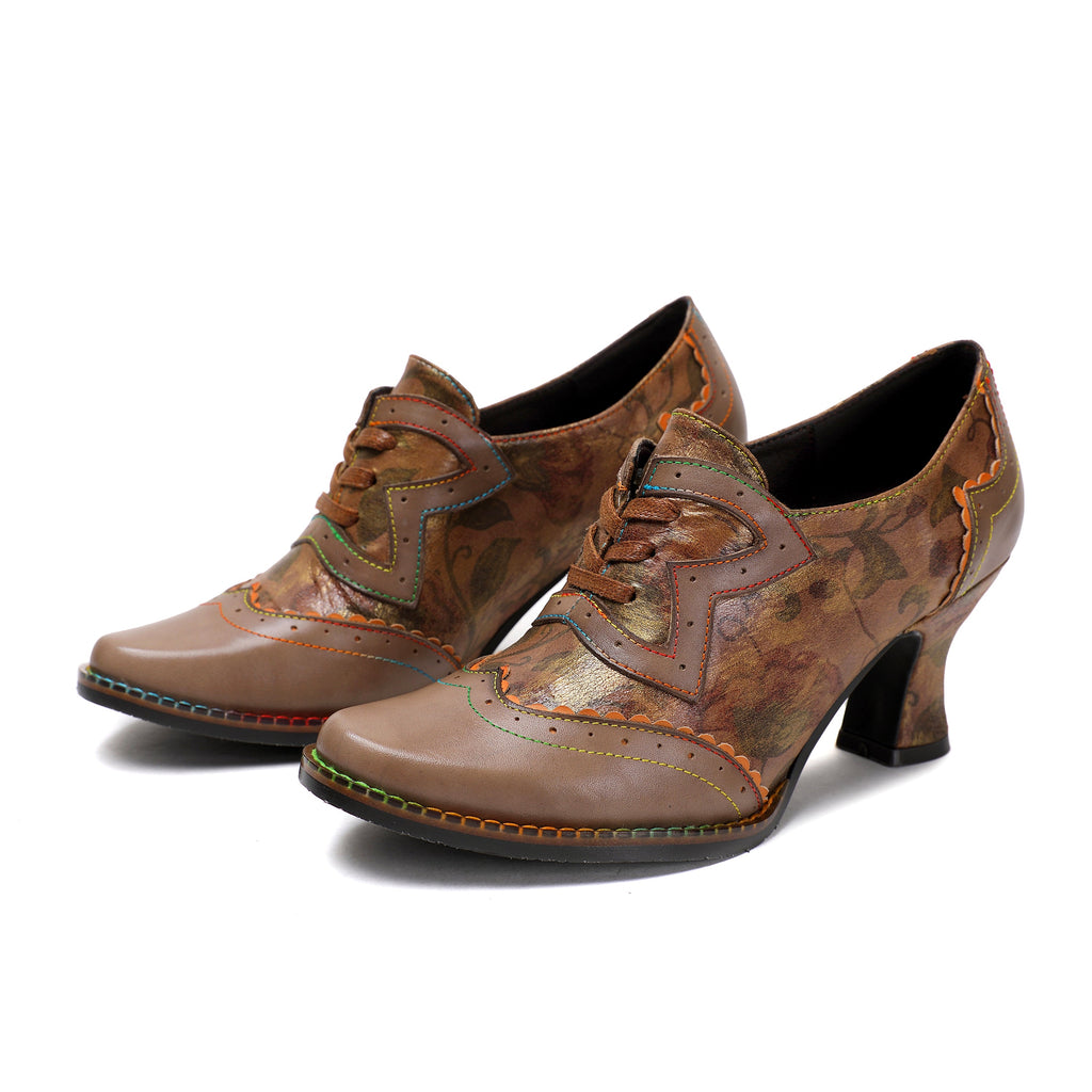 Vintage Handmade Women's Leather Floral Heels