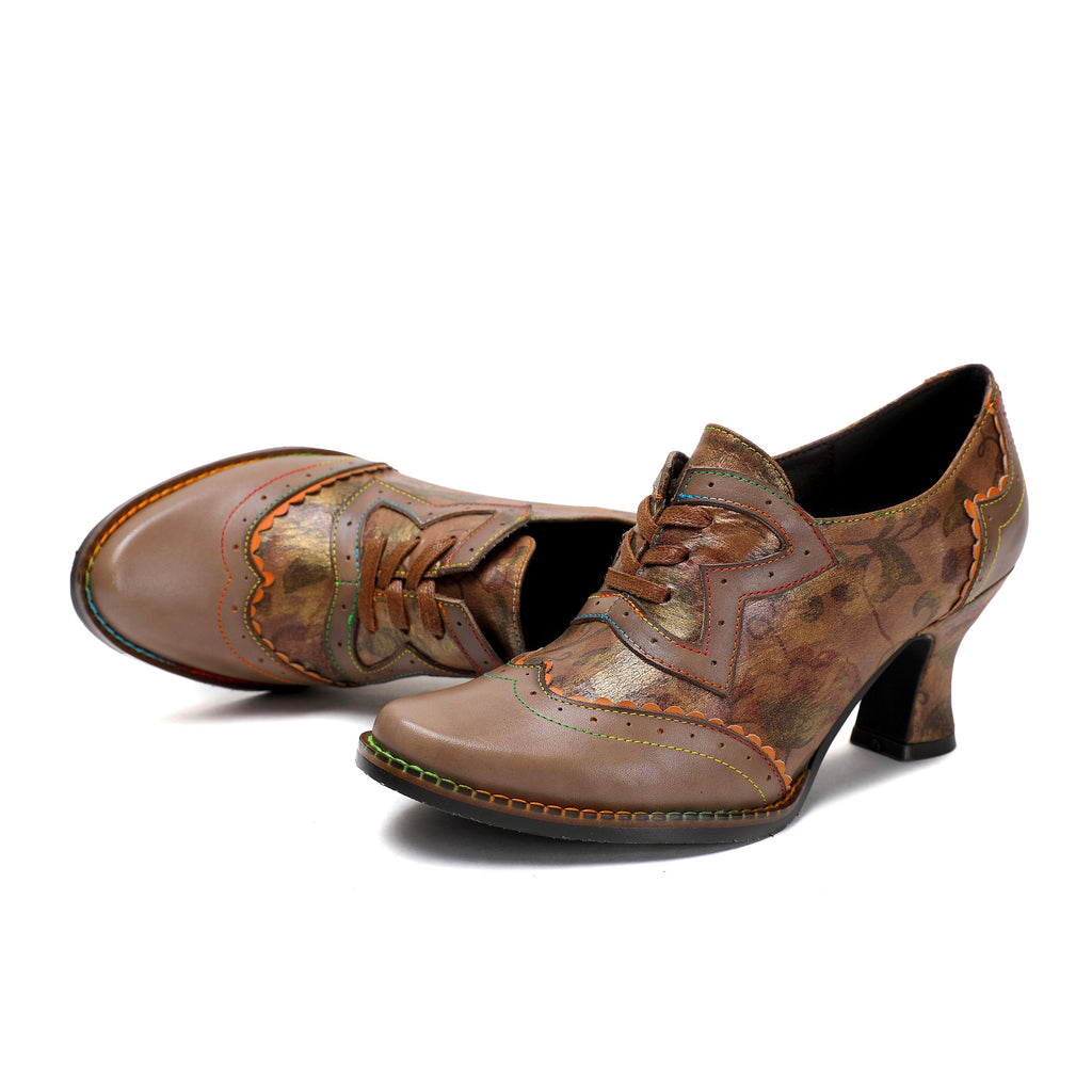 Vintage Handmade Women's Leather Floral Heels