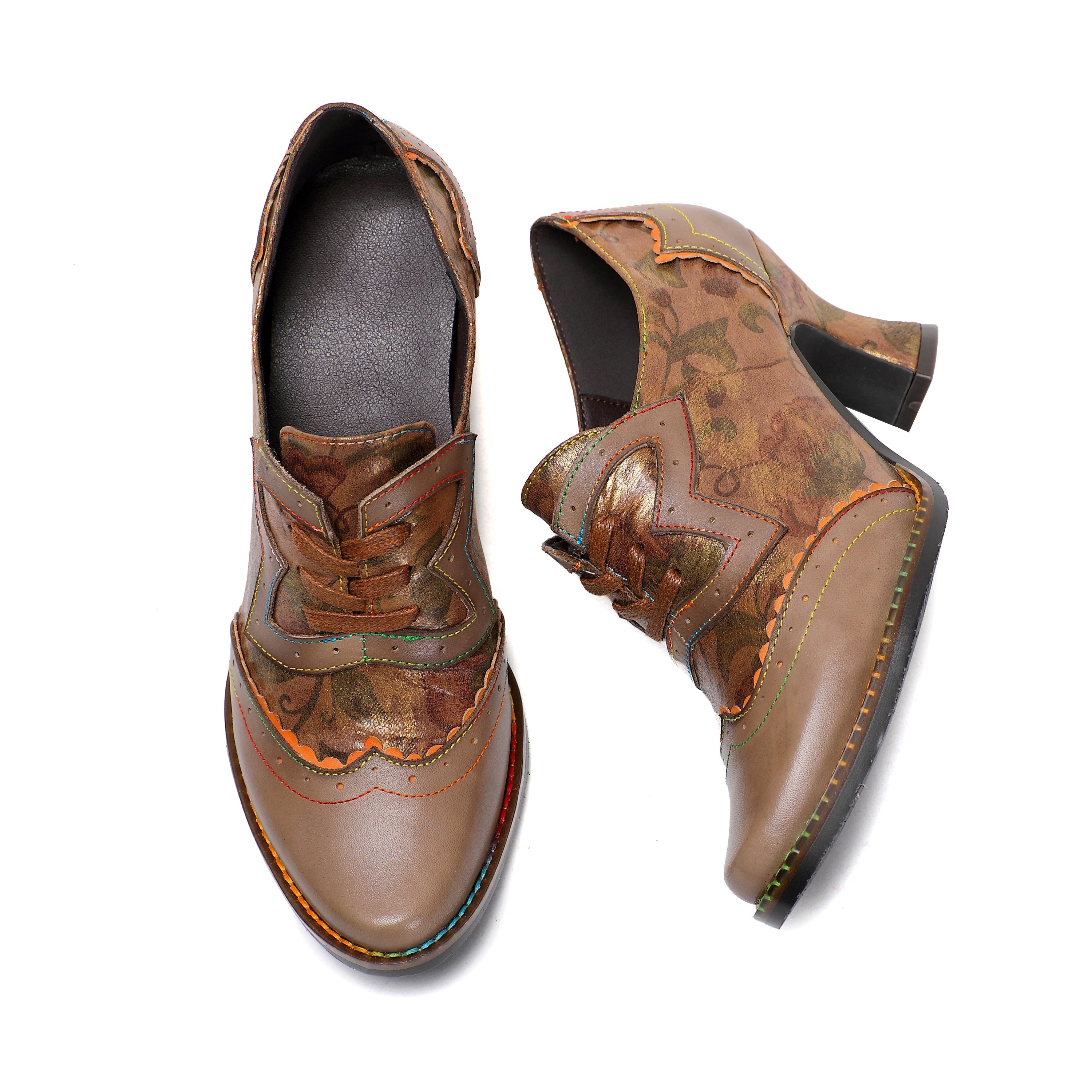 Vintage Handmade Women's Leather Floral Heels