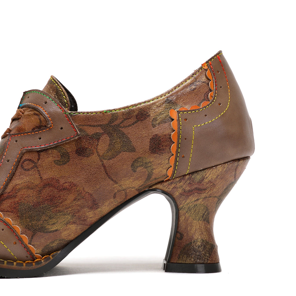 Vintage Handmade Women's Leather Floral Heels