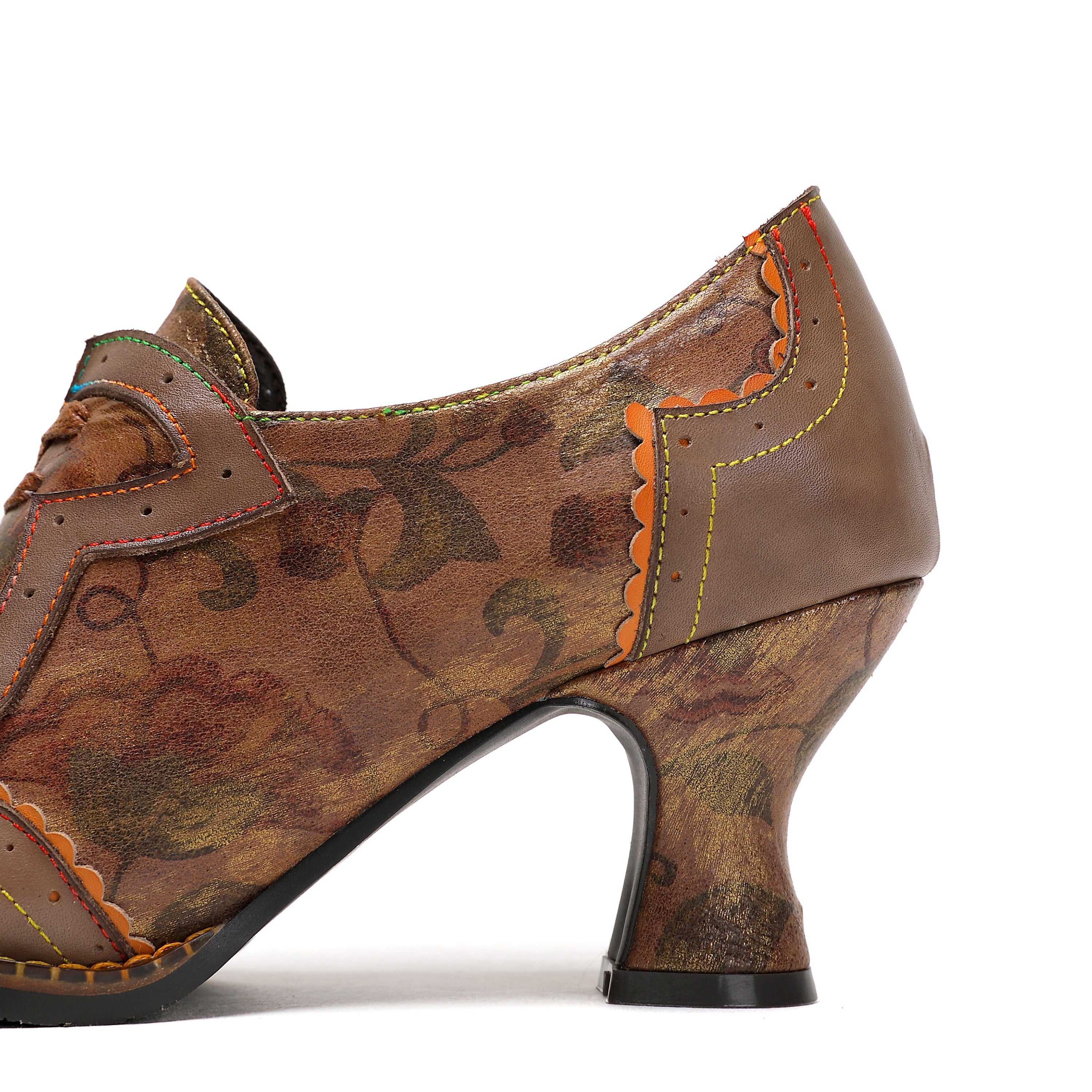 Vintage Handmade Women's Leather Floral Heels