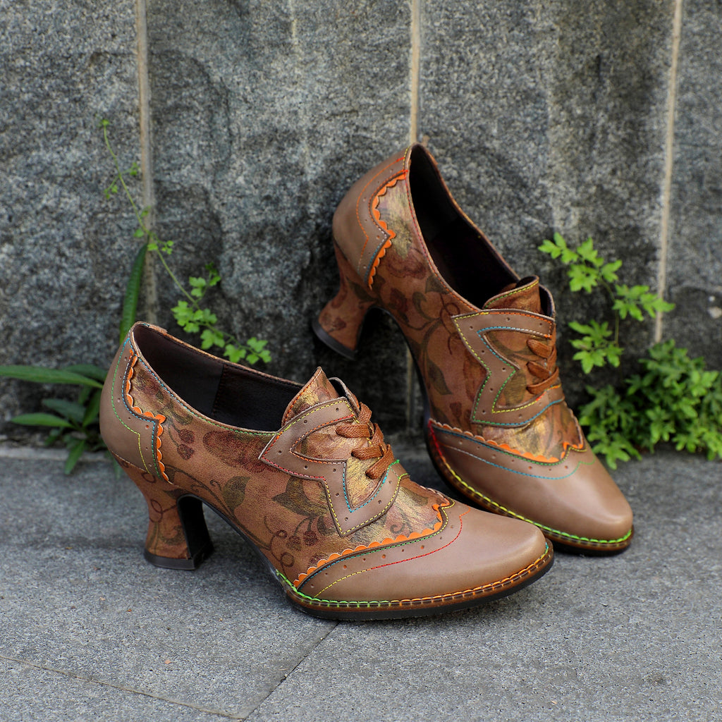 Vintage Handmade Women's Leather Floral Heels