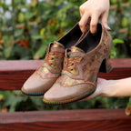 Vintage Handmade Women's Leather Floral Heels