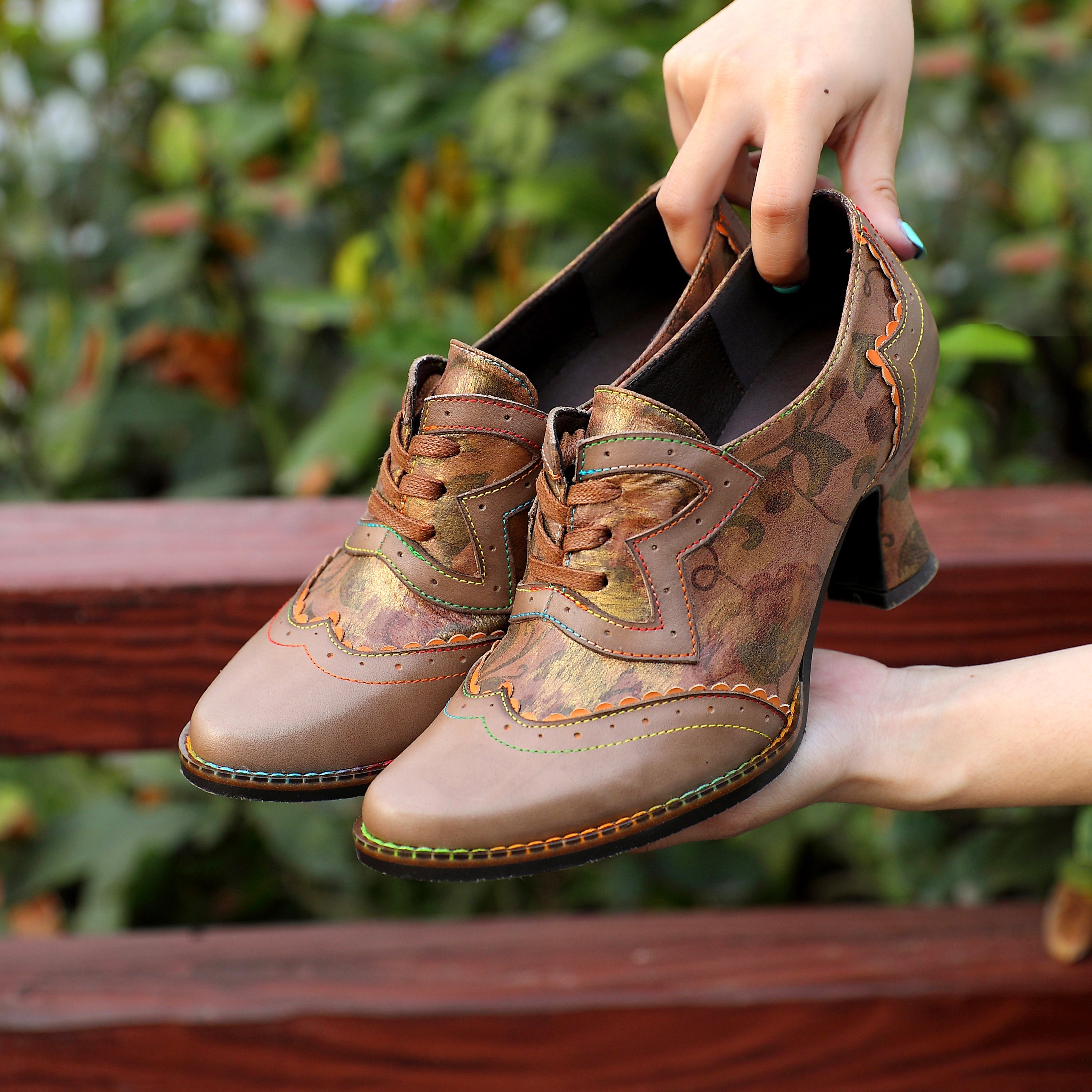 Vintage Handmade Women's Leather Floral Heels