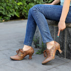 Vintage Handmade Women's Leather Floral Heels