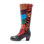 Handmade Leather Embossed Patchwork Adjustable Boots