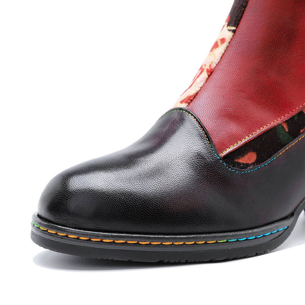 Handmade Leather Embossed Patchwork Adjustable Boots