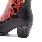 Handmade Leather Embossed Patchwork Adjustable Boots