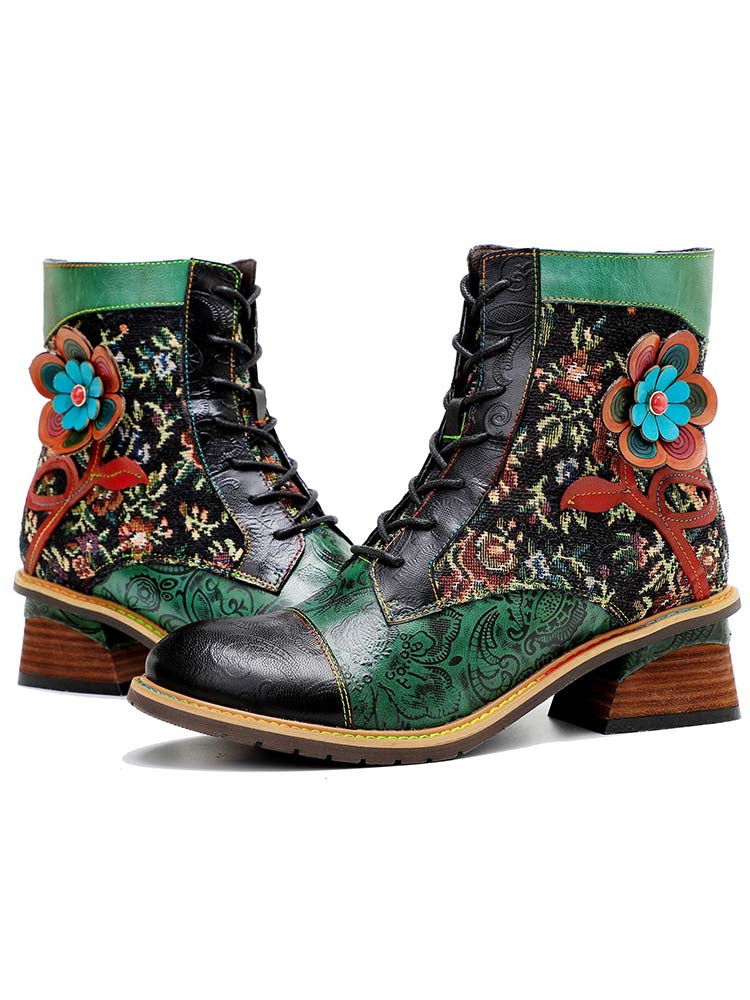 Vintage Handmade Floral Ankle Boots