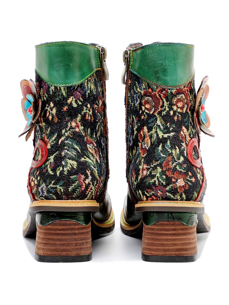 Vintage Handmade Floral Ankle Boots