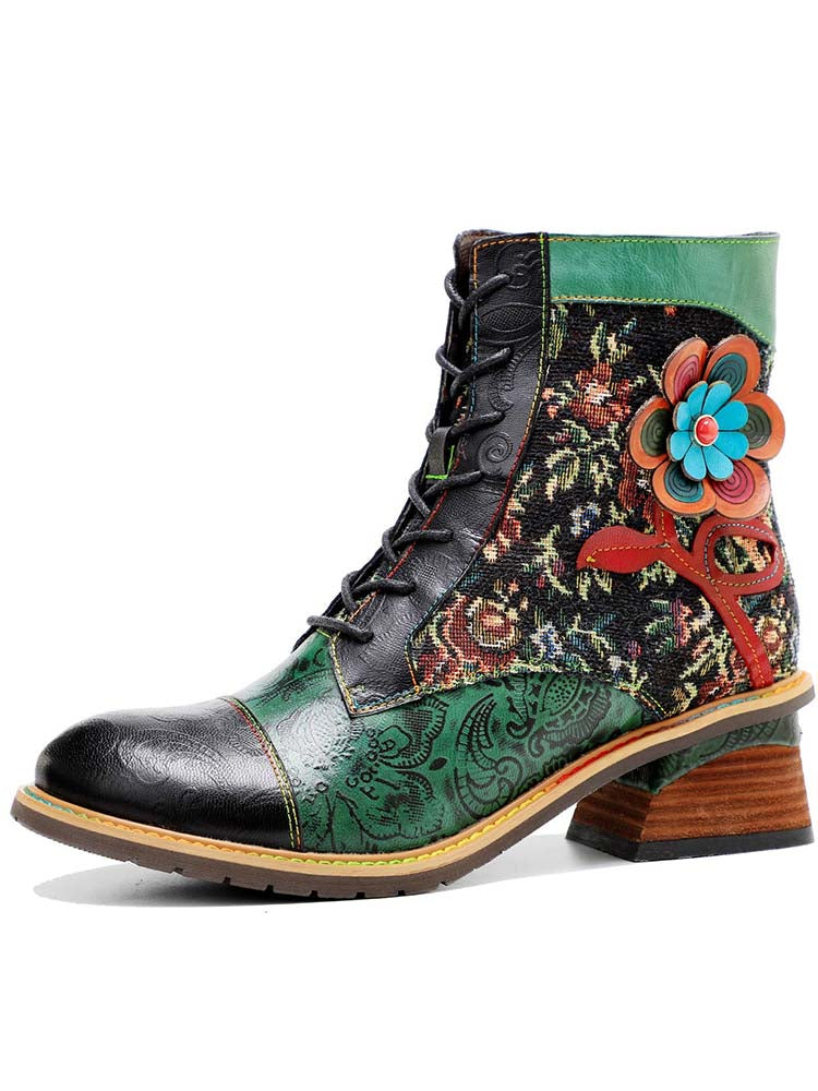 Vintage Handmade Floral Ankle Boots