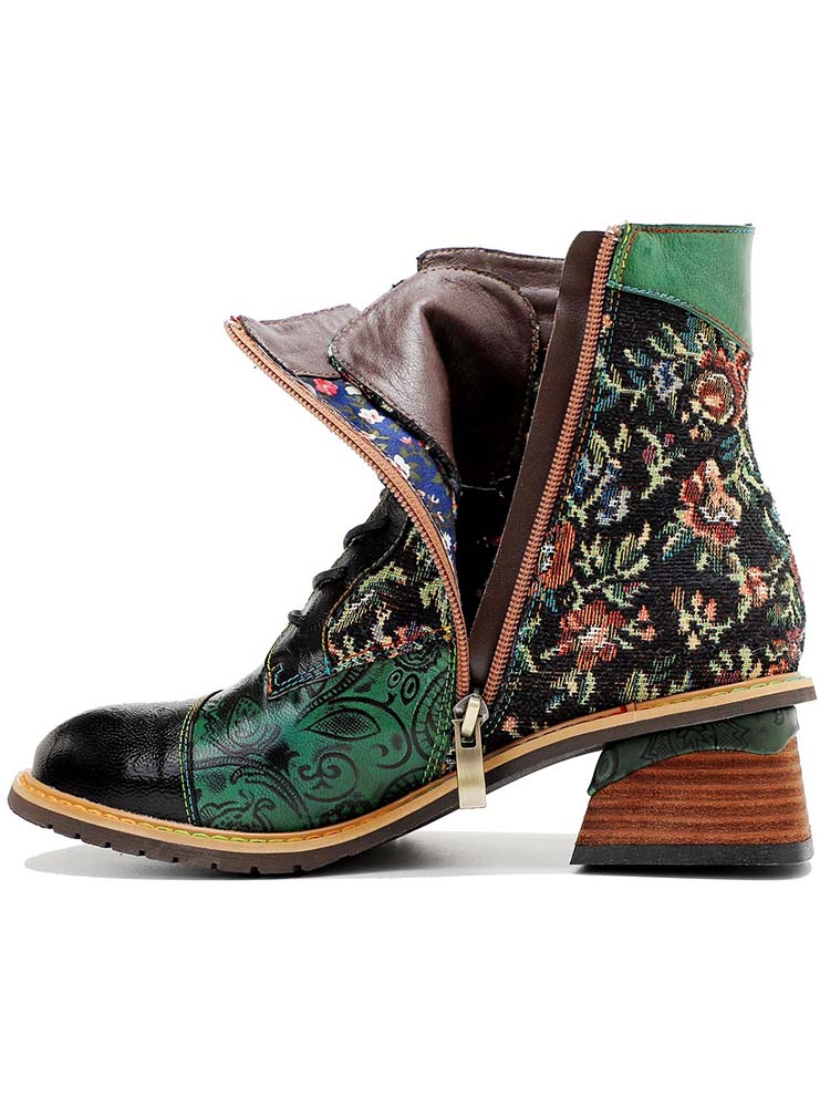 Vintage Handmade Floral Ankle Boots