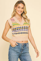 Julia - Pattern V-Neck Sweater Vest