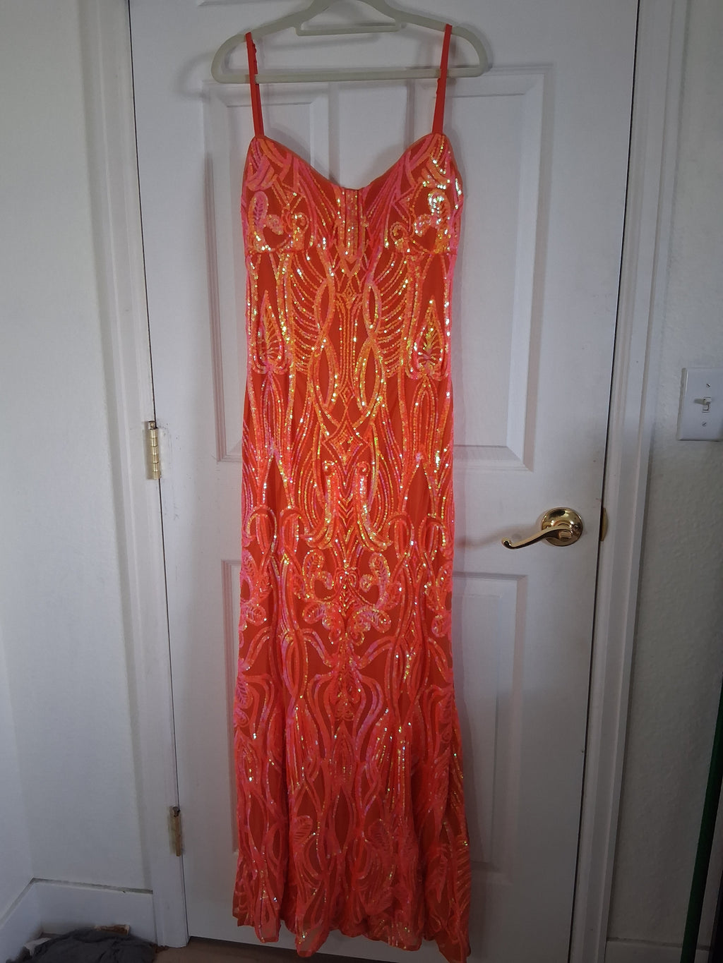 Morgan & Co 1745 Irredescent Shimmery Orange Sequin Prom Dress - LADYBIRD LAUGH