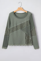 Miriam Ribbed Lace Patchwork Long Sleeve Top