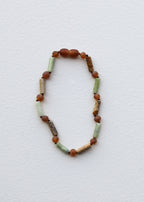 Raw Cognac Baltic Amber + Green Jade + Striped Agate || Anklet or Bracelet
