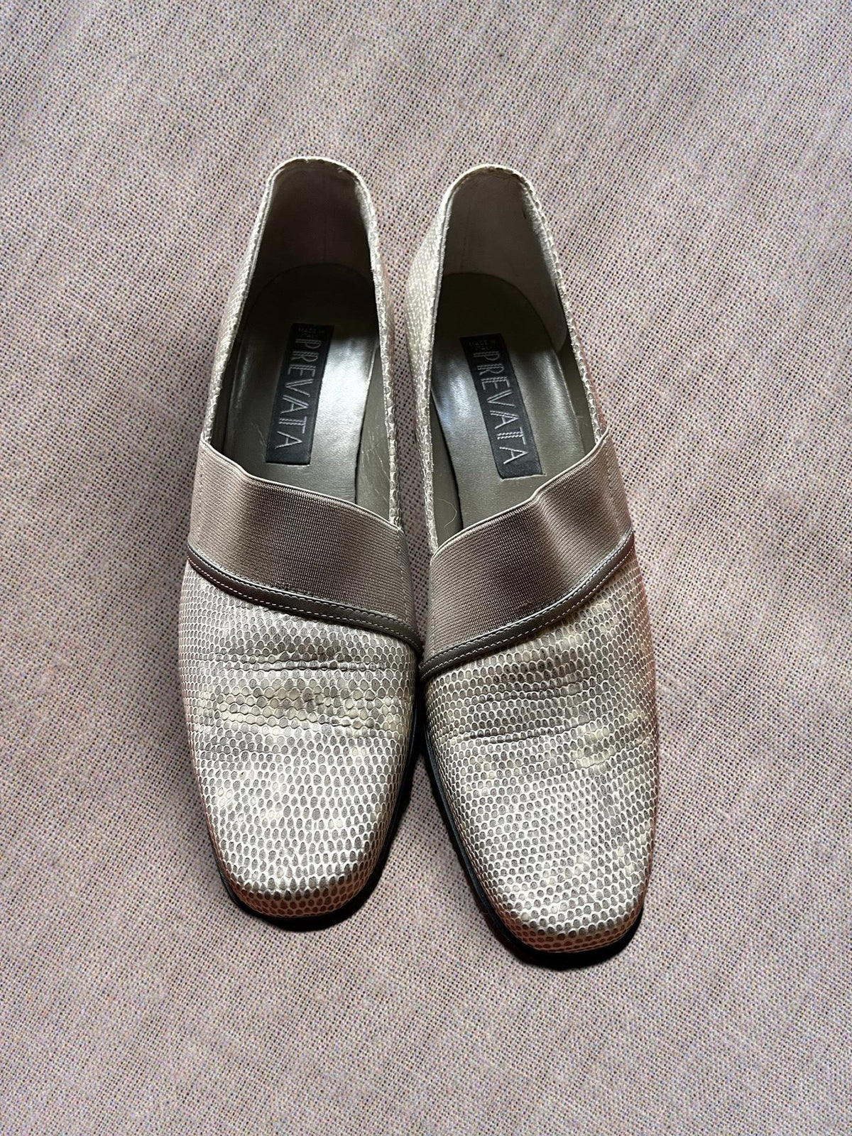 Vintage Prevata Tan Snakeskin Pumps | Square Heel Retro Shoes Womens 8N