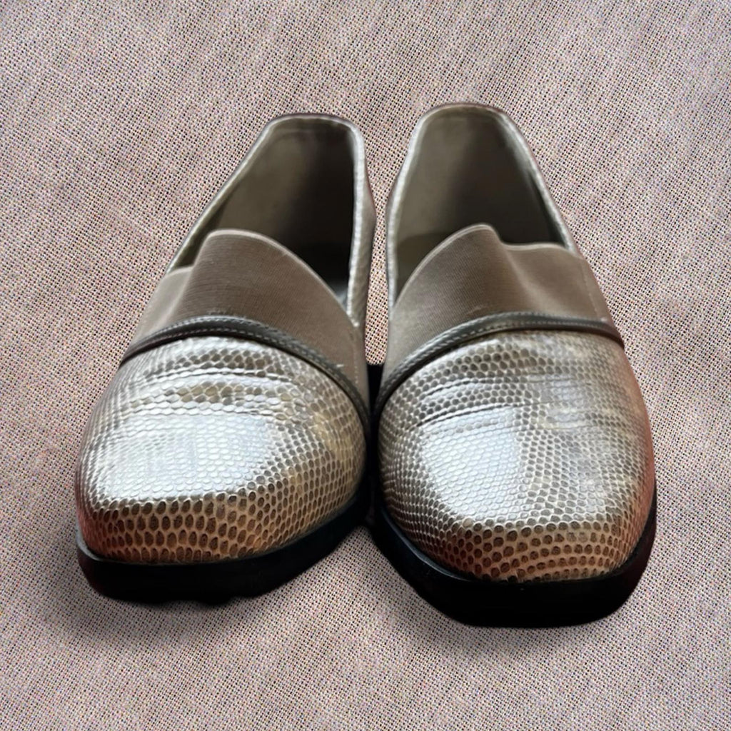 Vintage Prevata Tan Snakeskin Pumps | Square Heel Retro Shoes Womens 8N