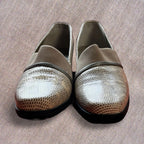 Vintage Prevata Tan Snakeskin Pumps | Square Heel Retro Shoes Womens 8N