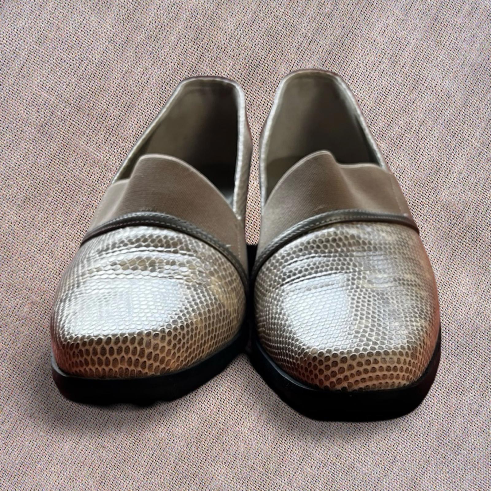 Vintage Prevata Tan Snakeskin Pumps | Square Heel Retro Shoes Womens 8N