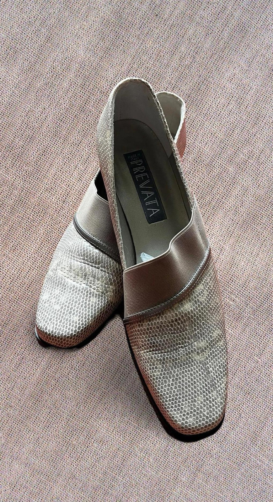 Vintage Prevata Tan Snakeskin Pumps | Square Heel Retro Shoes Womens 8N
