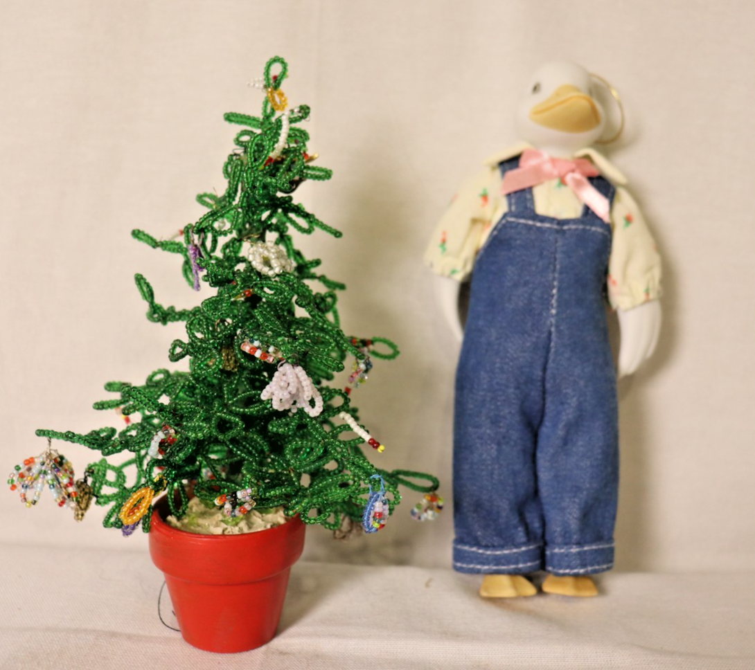 Vintage Silvestri's Papa duck christmas ornament dressed in overalls - LADYBIRD LAUGH