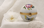 Limoges, France Artoria Round Trinket box with butterflies, moths, flowers - LADYBIRD LAUGH