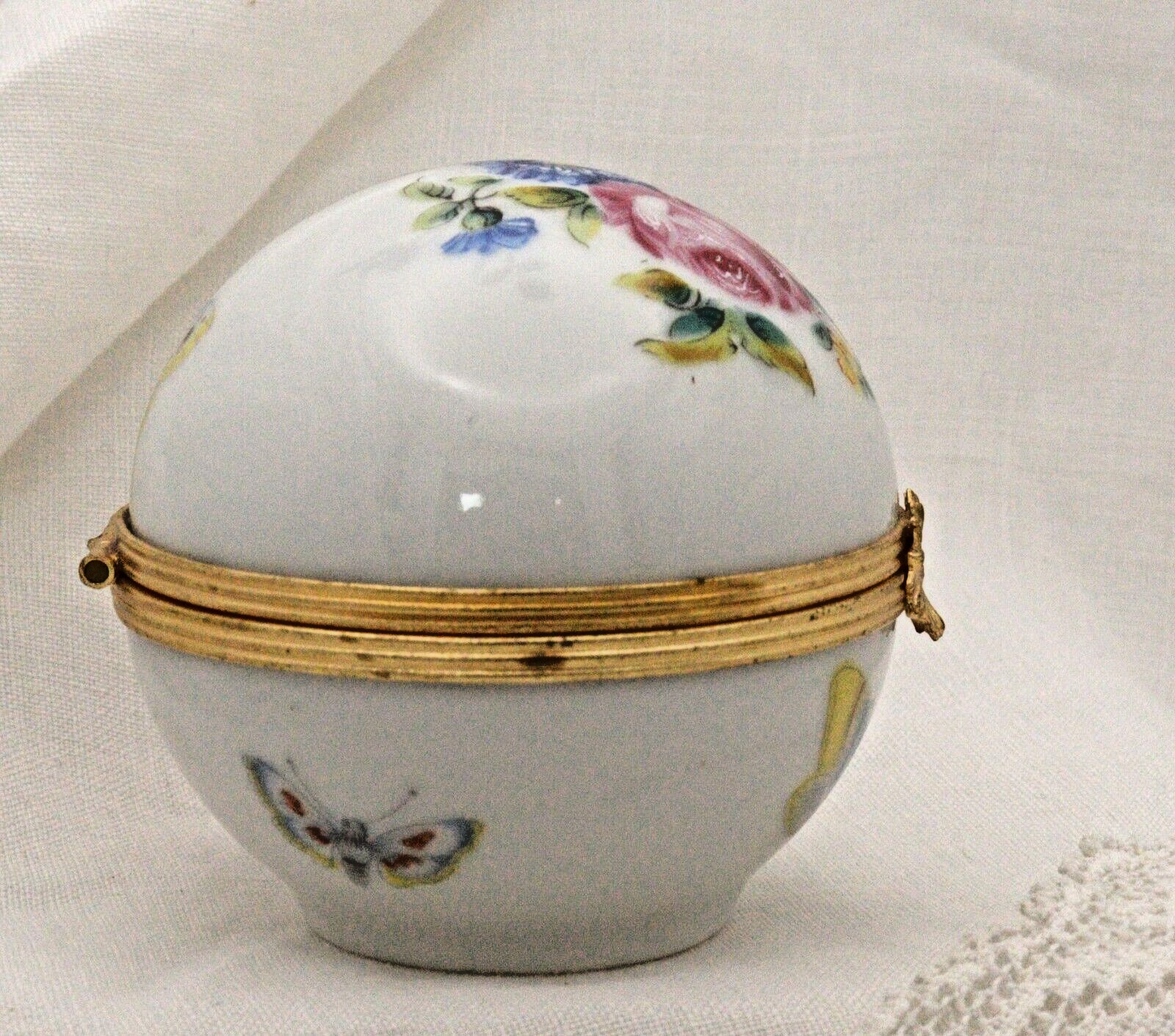 Limoges, France Artoria Round Trinket box with butterflies, moths, flowers - LADYBIRD LAUGH