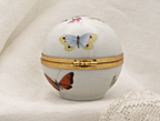 Limoges, France Artoria Round Trinket box with butterflies, moths, flowers - LADYBIRD LAUGH