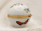 Limoges, France Artoria Round Trinket box with butterflies, moths, flowers - LADYBIRD LAUGH