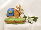 Limoges, Peint Main, Signed  Bunny Rabbit in overalls Rabbit Clasp Carrots insid - LADYBIRD LAUGH