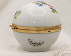 Limoges, France Artoria Round Trinket box with butterflies, moths, flowers - LADYBIRD LAUGH