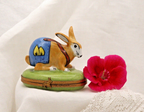 Limoges, Peint Main, Signed  Bunny Rabbit in overalls Rabbit Clasp Carrots insid - LADYBIRD LAUGH