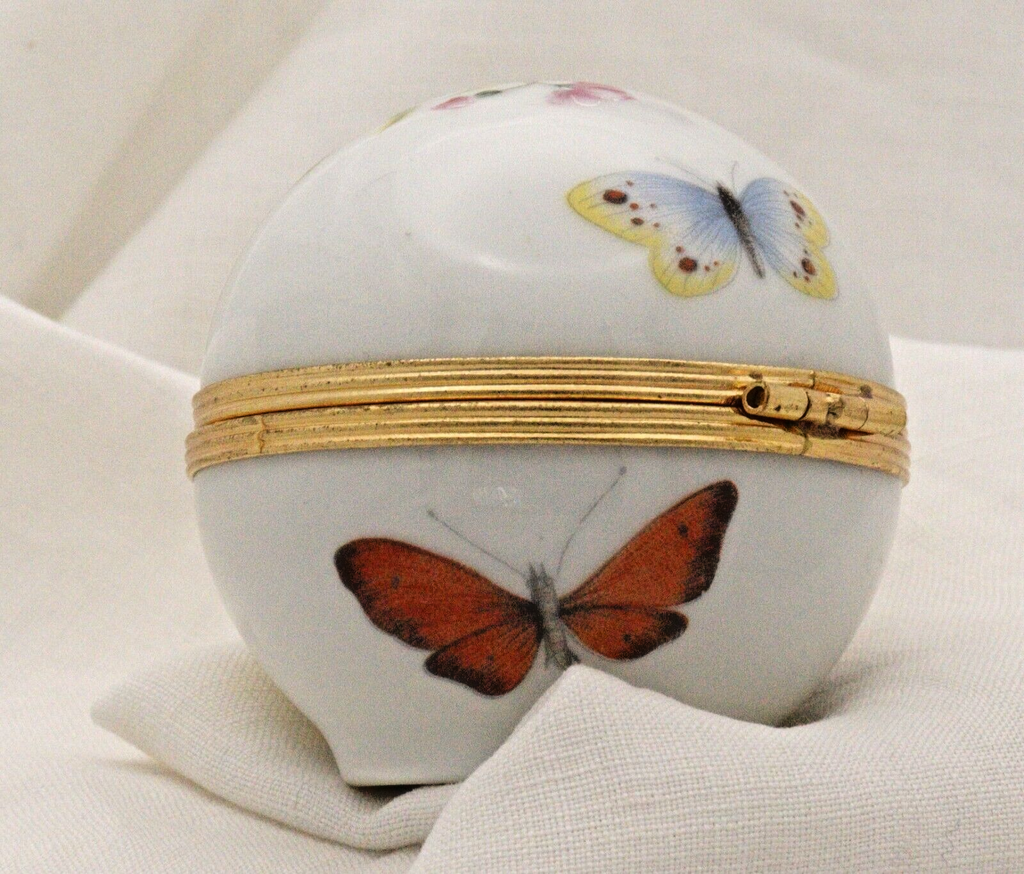 Limoges, France Artoria Round Trinket box with butterflies, moths, flowers - LADYBIRD LAUGH