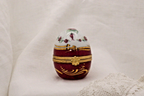 Limoges, France. Artoria. Egg shaped trinket box with roses - LADYBIRD LAUGH