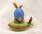 Limoges, Peint Main, Signed  Bunny Rabbit in overalls Rabbit Clasp Carrots insid - LADYBIRD LAUGH
