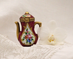 Limoges, France Peint Main Signed Burgundy Coffee Pot Flower Motif Gold Guilt - LADYBIRD LAUGH