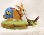 Limoges, Peint Main, Signed  Bunny Rabbit in overalls Rabbit Clasp Carrots insid - LADYBIRD LAUGH