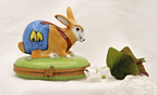 Limoges, Peint Main, Signed  Bunny Rabbit in overalls Rabbit Clasp Carrots insid - LADYBIRD LAUGH