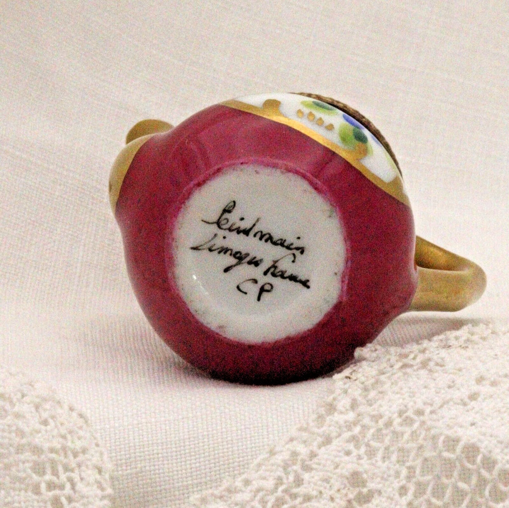 Limoges, France Peint Main Signed Burgundy Coffee Pot Flower Motif Gold Guilt - LADYBIRD LAUGH