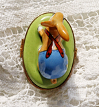 Limoges, Peint Main, Signed  Bunny Rabbit in overalls Rabbit Clasp Carrots insid - LADYBIRD LAUGH