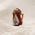 Limoges, France Peint Main Signed Burgundy Coffee Pot Flower Motif Gold Guilt - LADYBIRD LAUGH
