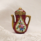 Limoges, France Peint Main Signed Burgundy Coffee Pot Flower Motif Gold Guilt - LADYBIRD LAUGH