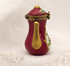 Limoges, France Peint Main Signed Burgundy Coffee Pot Flower Motif Gold Guilt - LADYBIRD LAUGH