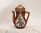 Limoges, France Peint Main Signed Burgundy Coffee Pot Flower Motif Gold Guilt - LADYBIRD LAUGH