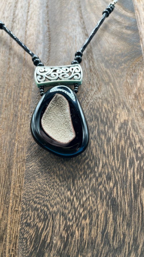 Beautiful Stone necklace with a silver ornament - LADYBIRD LAUGH