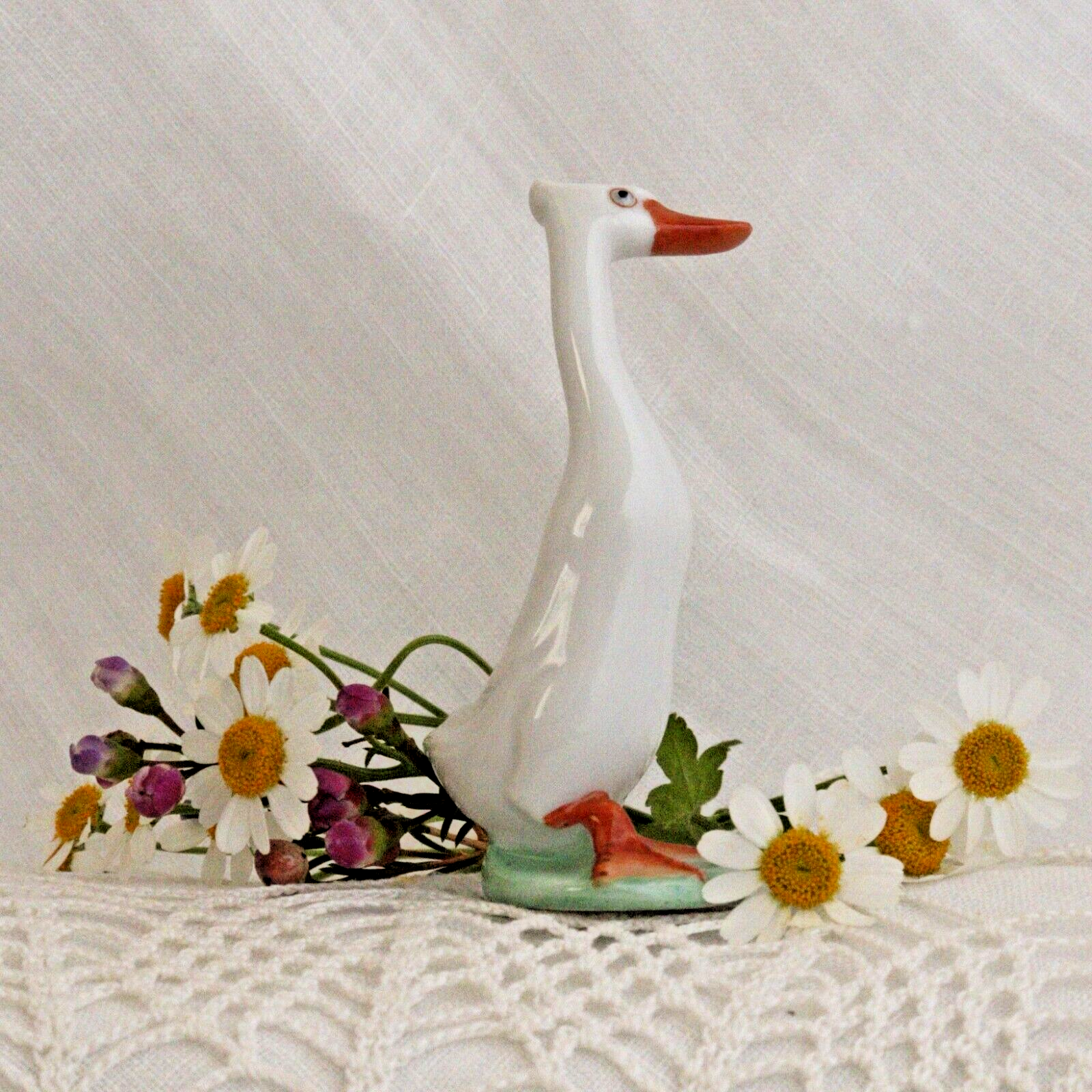 Cheeky white Runner Duck - Herend Hungary Hand Painted - LADYBIRD LAUGH
