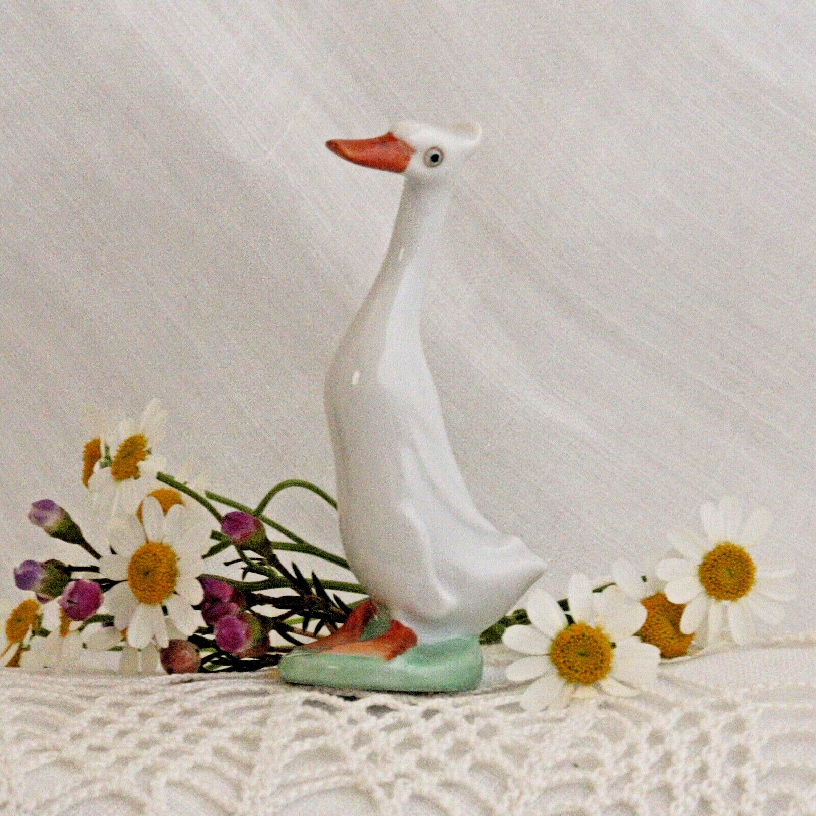 Cheeky white Runner Duck - Herend Hungary Hand Painted - LADYBIRD LAUGH