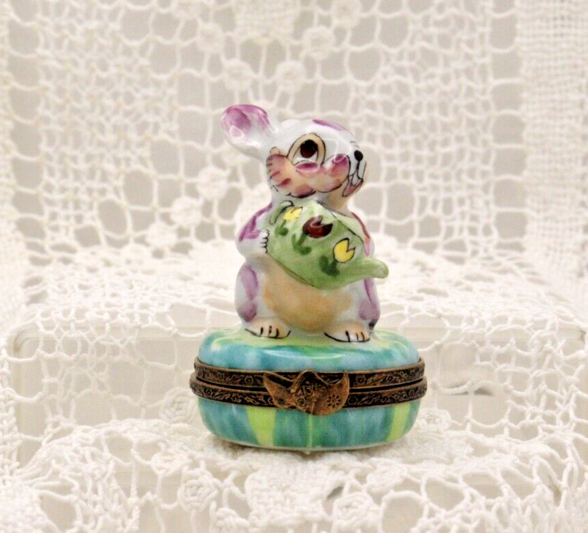 Rare Adorable Colorful Rabbit with Watering Can - Limoges, France. Peint Main. - LADYBIRD LAUGH