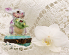 Rare Adorable Colorful Rabbit with Watering Can - Limoges, France. Peint Main. - LADYBIRD LAUGH